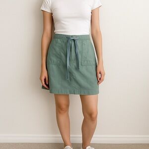 Vintage-Inspired Linen Cotton Skirt‎ Olive Green Utility Pockets Y2K Minimal 10